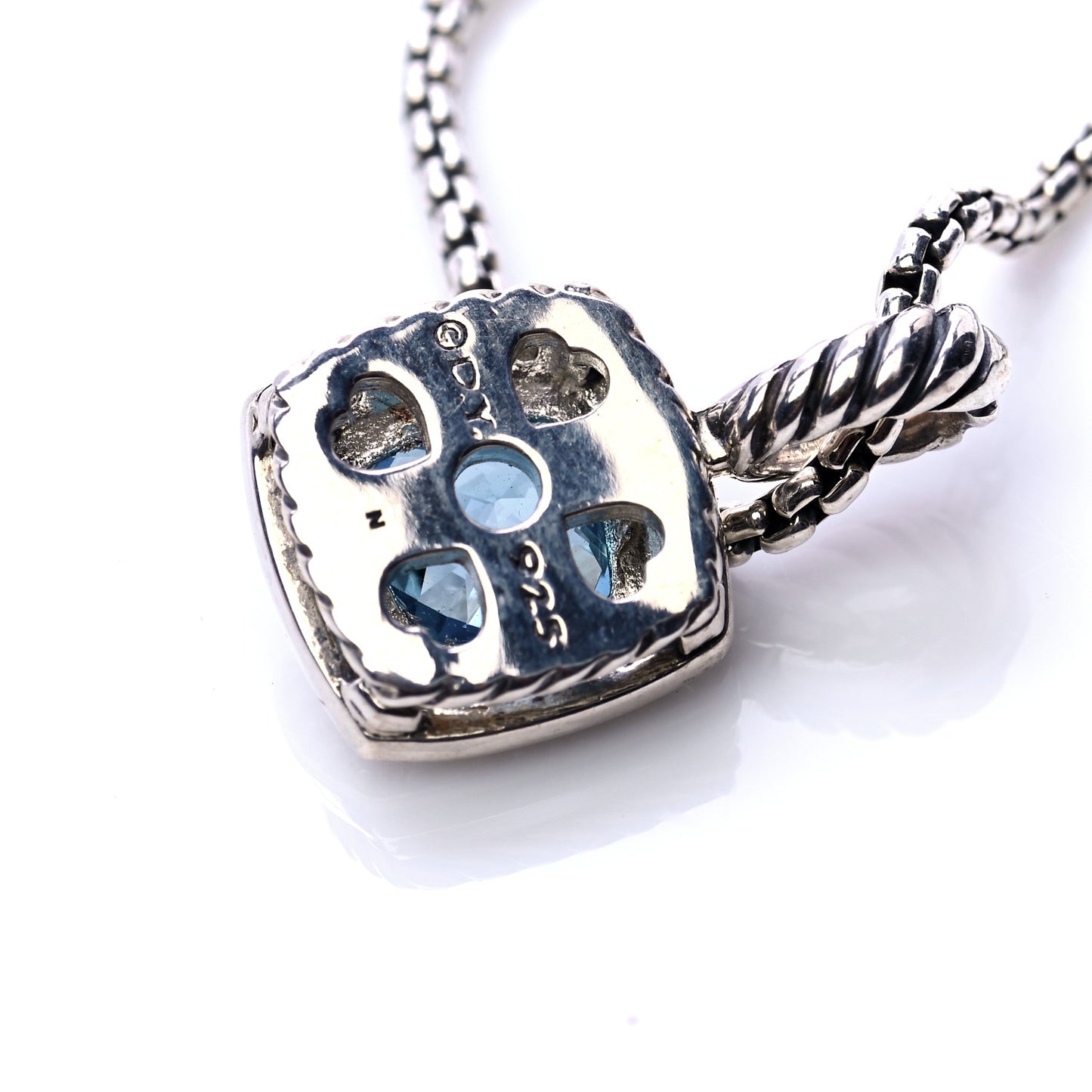 Sterling Silver Diamond Blue Topaz 7mm Petite Albion Pendant Necklace