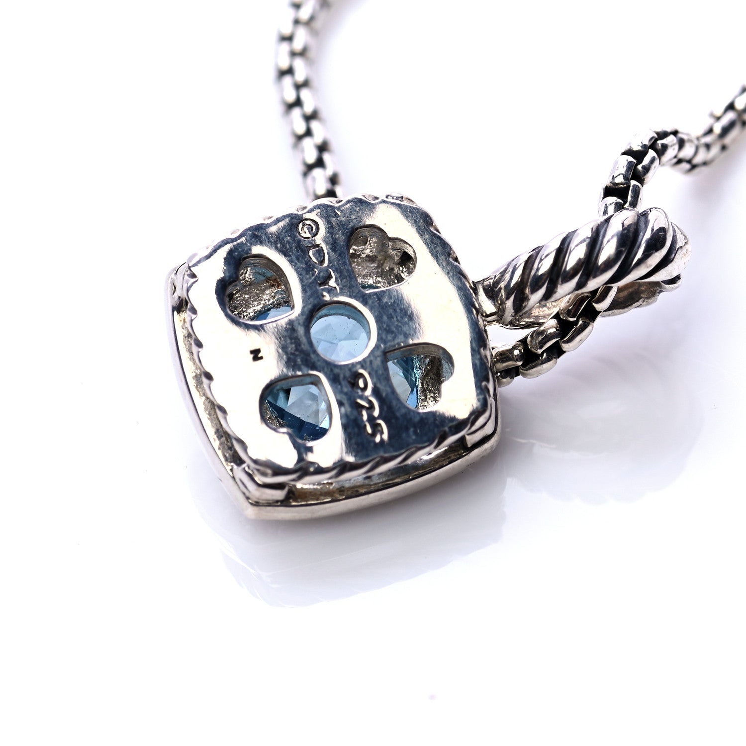David Yurman Sterling Silver Diamond Blue Topaz 7mm Petite Albion Pendant Necklace 5 of 7
