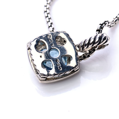 David Yurman Sterling Silver Diamond Blue Topaz 7mm Petite Albion Pendant Necklace 5 of 7