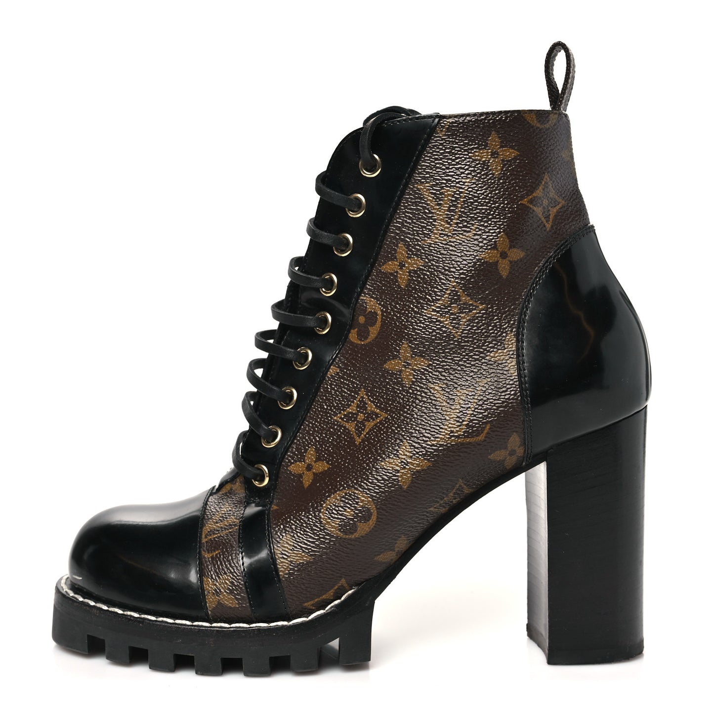Patent Calfskin Monogram Star Trail Ankle Boots 41 Black