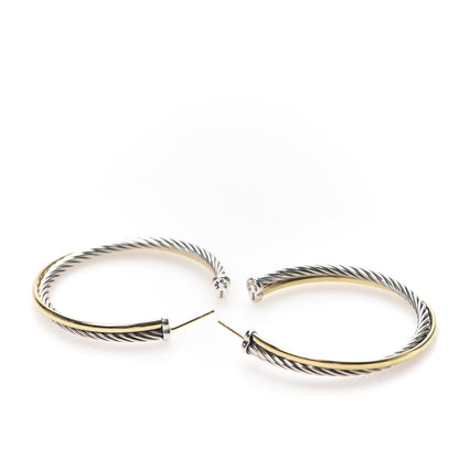 David Yurman Sterling Silver 18K Yellow Gold 44mm Extra Large Crossover Cable Hoop Earrings 3 of 8