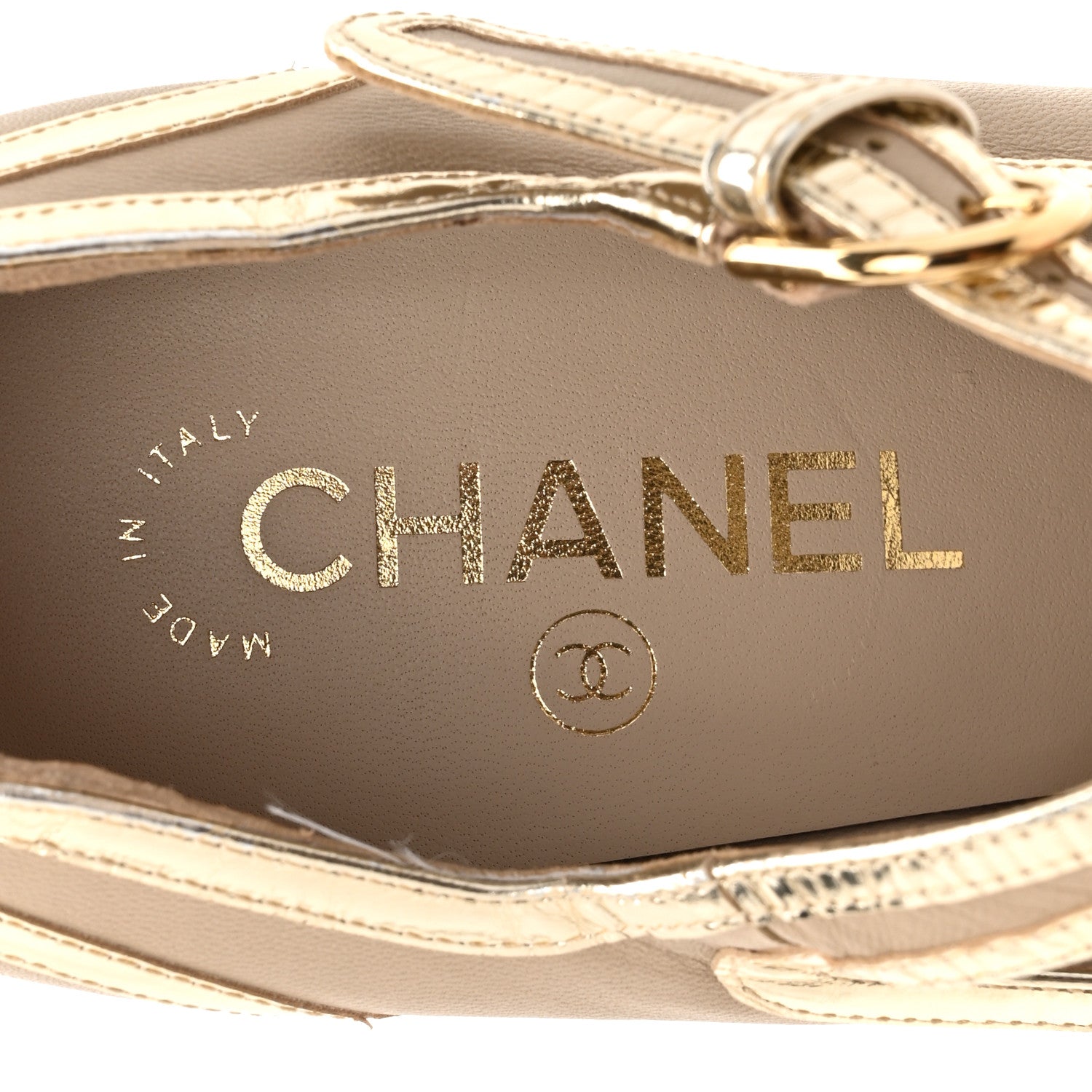 Chanel Lambskin Metallic Cap Toe Mary Jane Platform Pumps 38 Gold 7 of 12