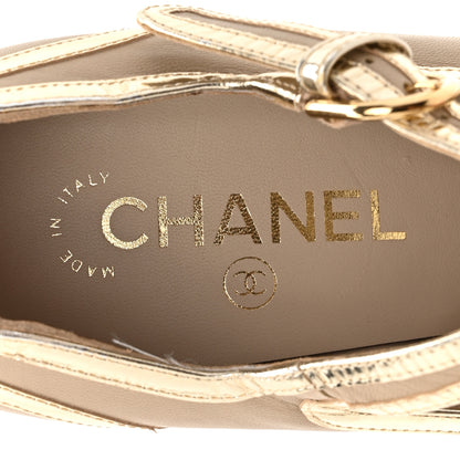 Chanel Lambskin Metallic Cap Toe Mary Jane Platform Pumps 38 Gold 7 of 12