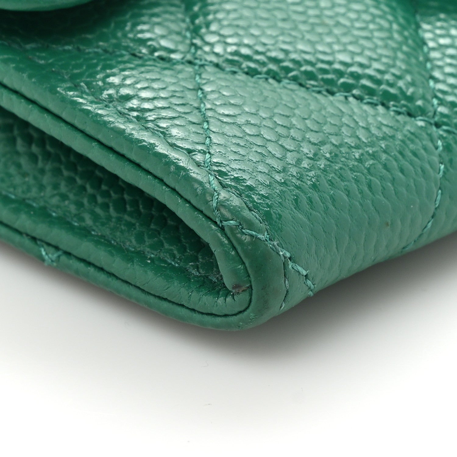 Chanel Caviar Quilted Flap Card Holder Wallet Green 11 of 13