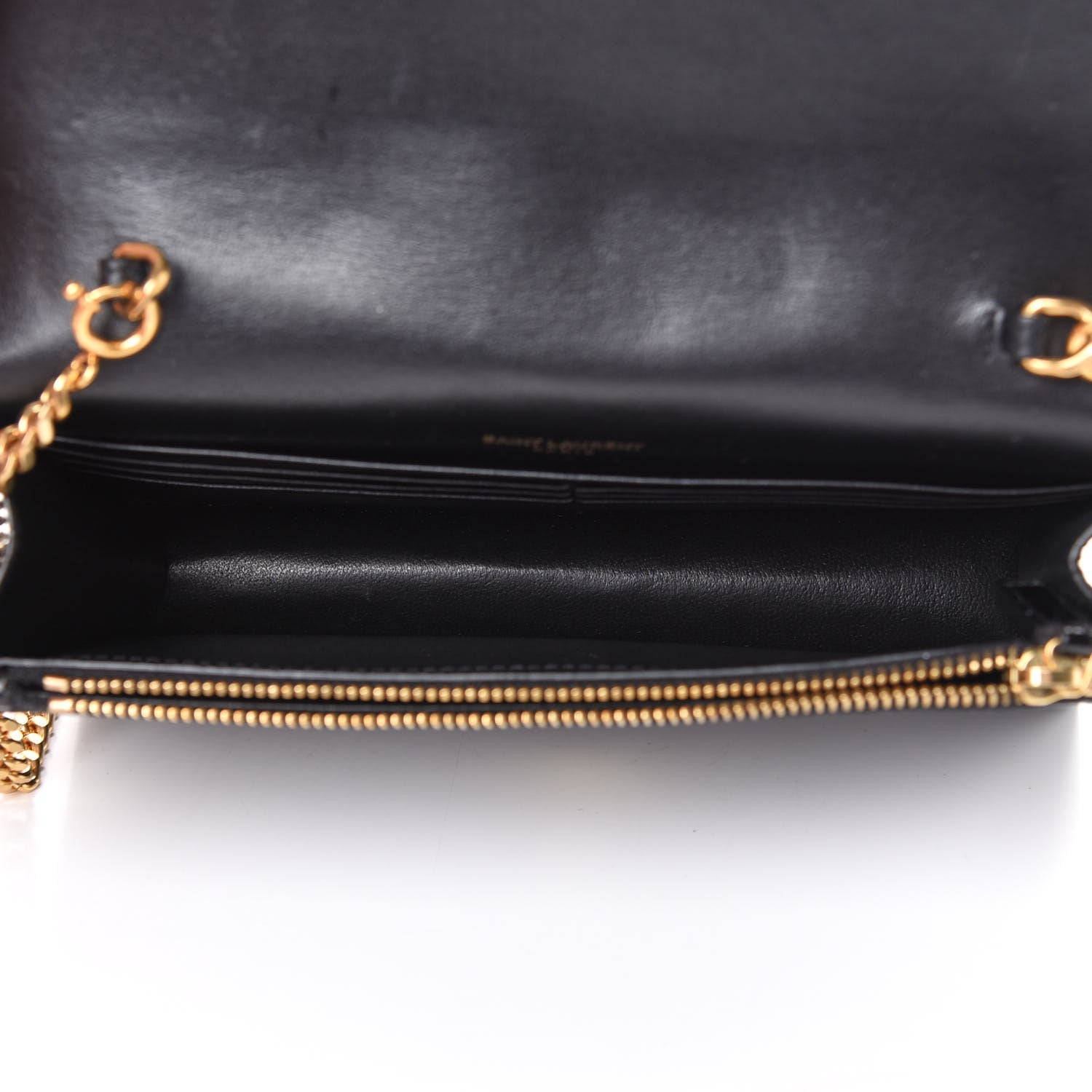 Saint Laurent Calfskin Crocodile Embossed Kate Monogram Tassel Chain Wallet Black 4 of 11