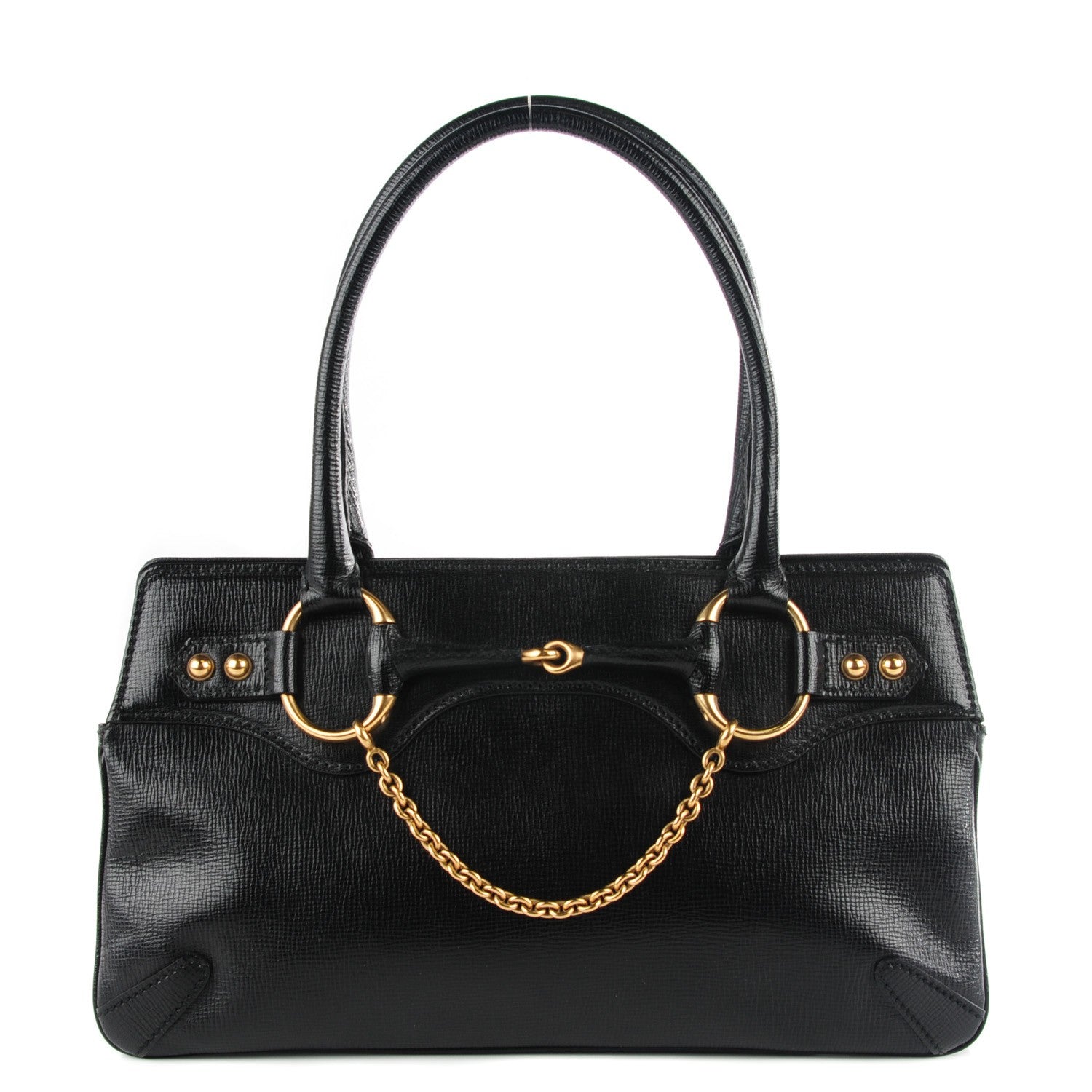 Gucci Textured Calfskin Horsebit Tote Black 1 of 7