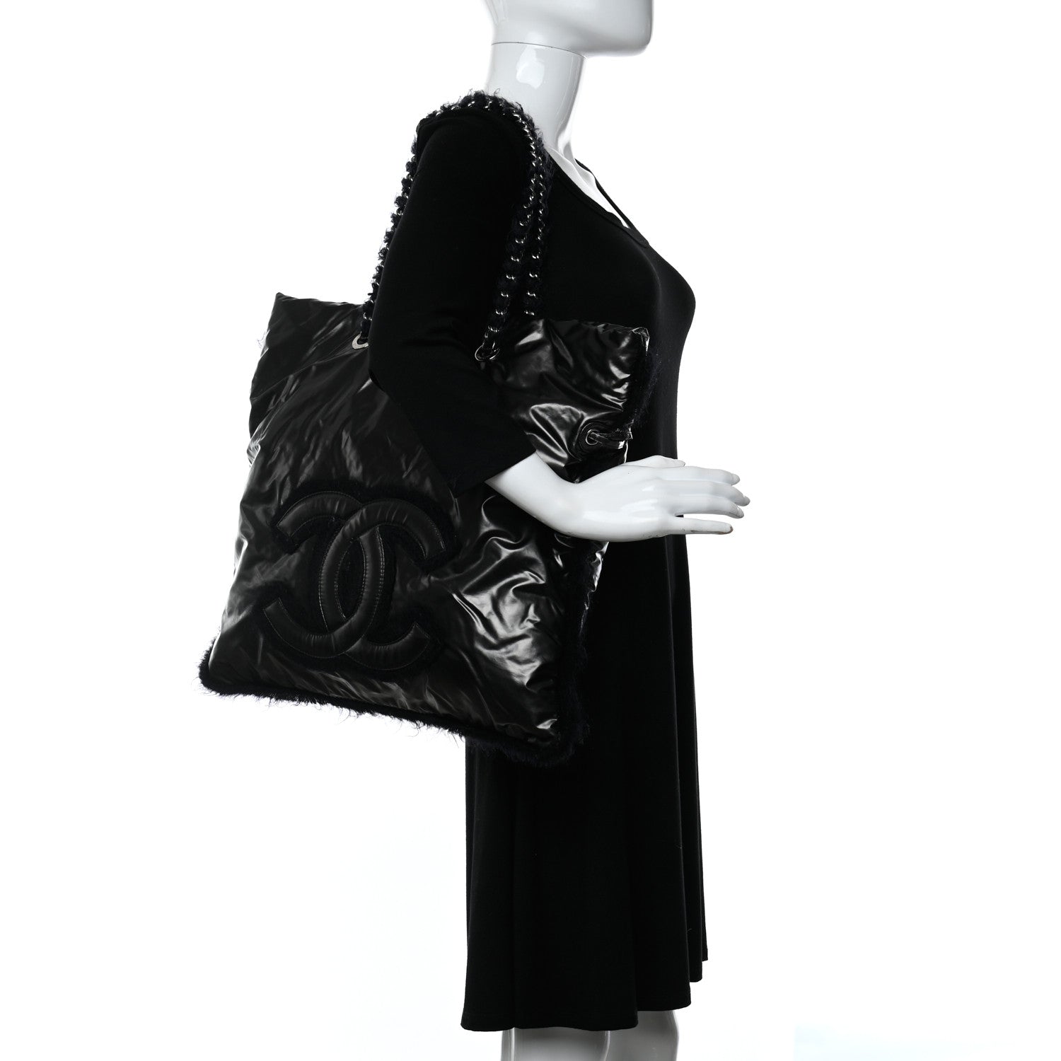 Chanel Vinyl Mohair Trimmed CC Bonbons Tote Black 2 of 10