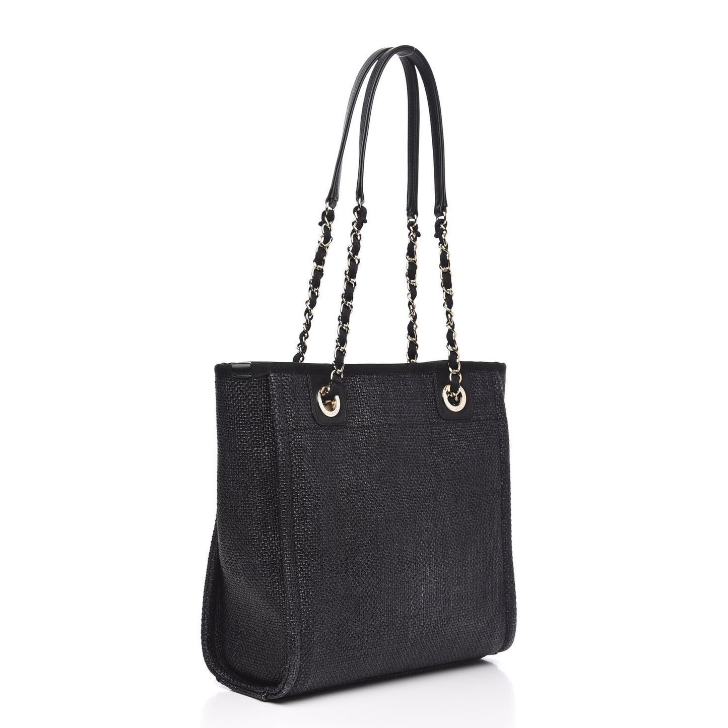 Woven Straw Raffia Mini Deauville Tote Black
