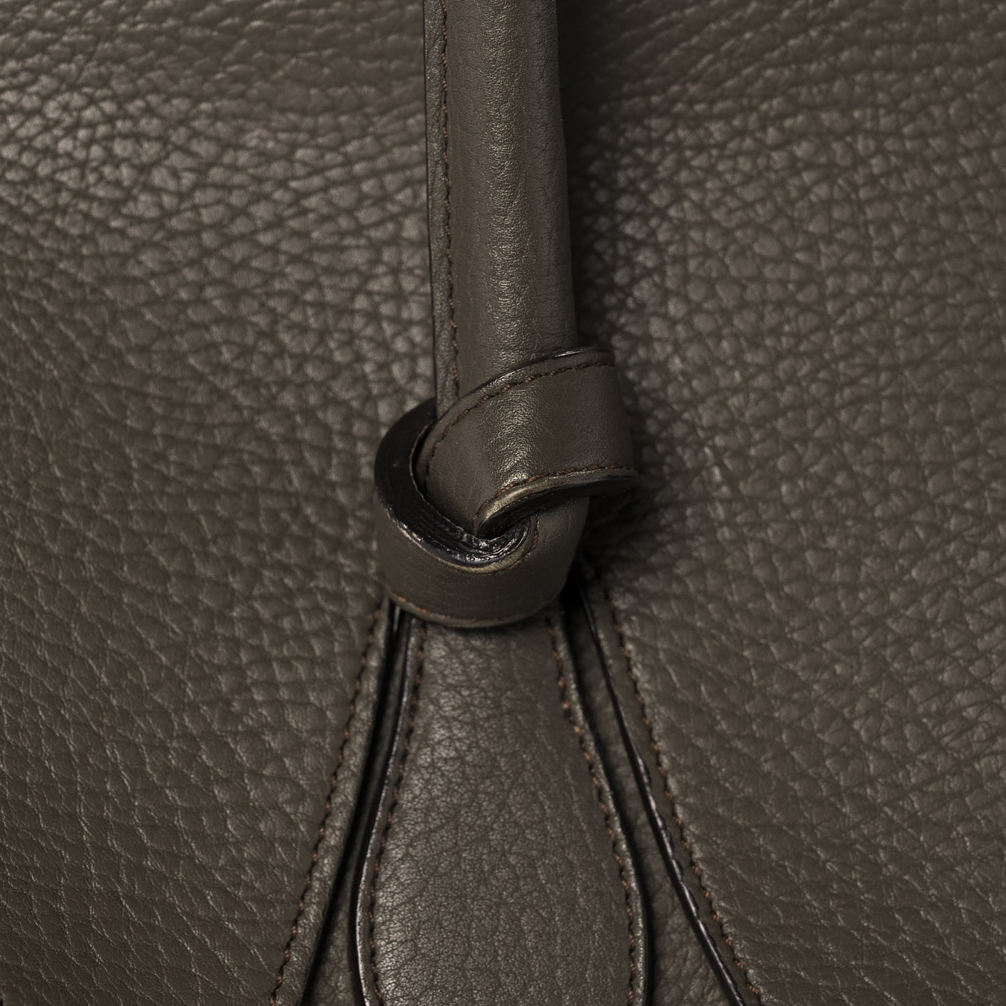 Crisped Calfskin Small Tie Knot Tote Dark Khaki