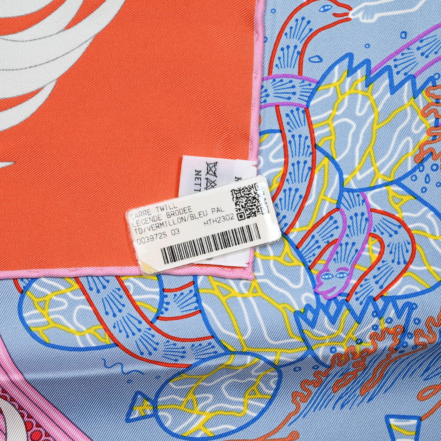 Hermes Silk Legende Brodee Scarf 90 Vermillon Bleu Pale White 6 of 6