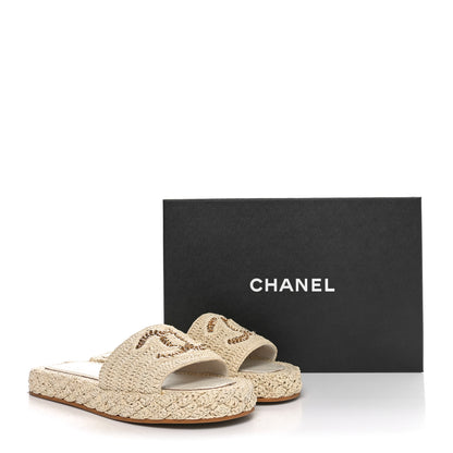 Chanel Raffia CC Espadrille Slip On Sandals 37 Beige 9 of 9