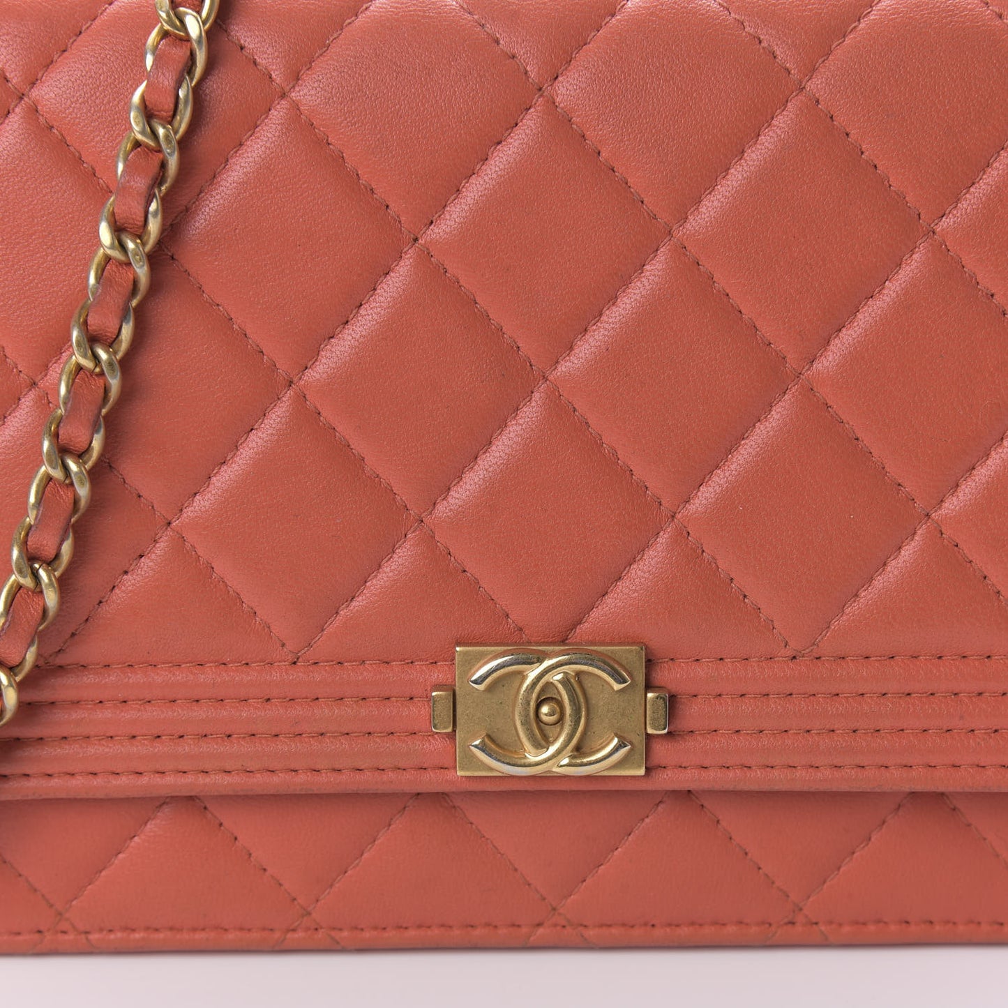 Lambskin Quilted Boy Wallet On Chain WOC Orange