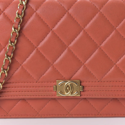 Chanel Lambskin Quilted Boy Wallet On Chain WOC Orange 11 of 11