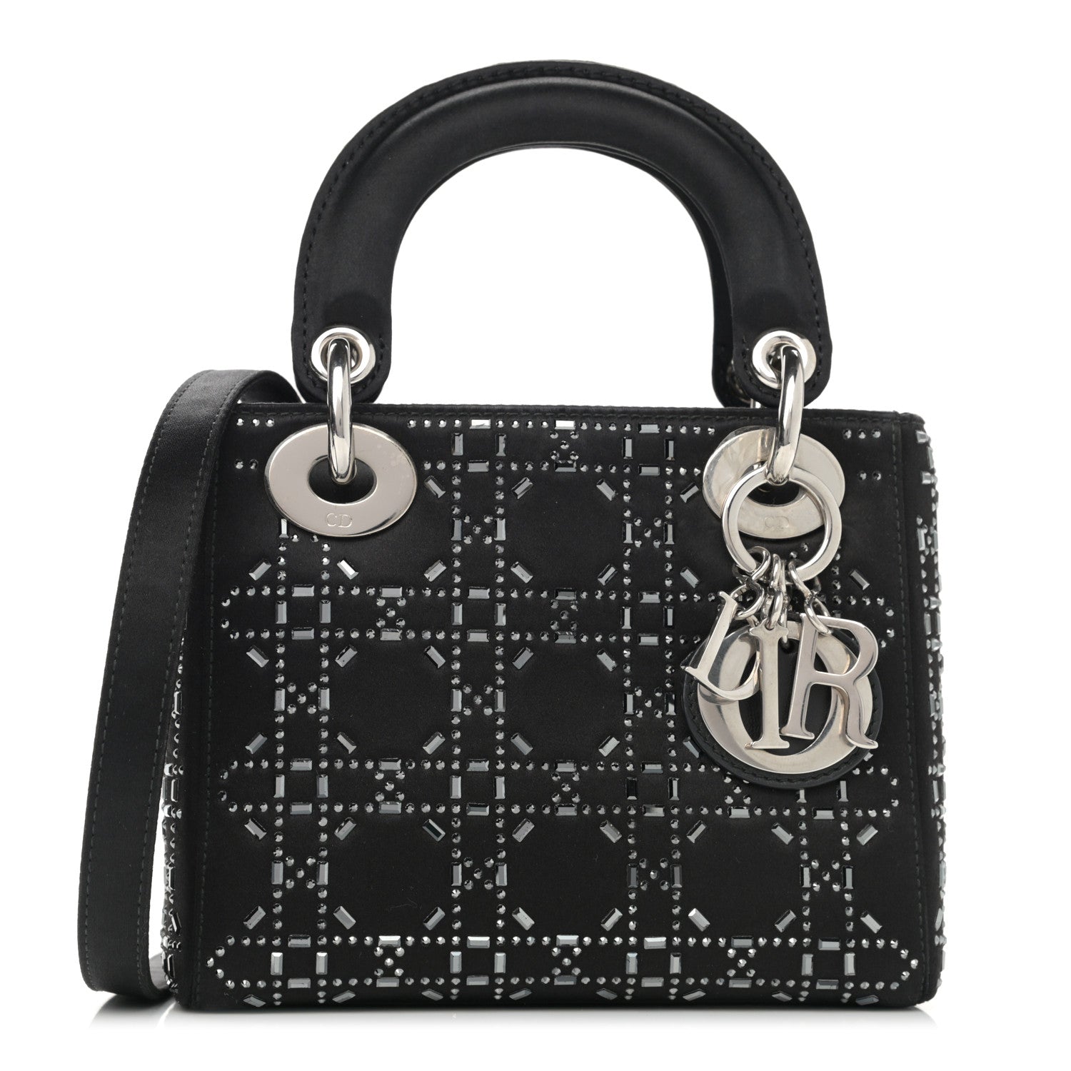 Christian Dior Satin Crystal Cannage Mini Lady Dior Black 1 of 9