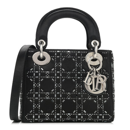 Christian Dior Satin Crystal Cannage Mini Lady Dior Black 1 of 9