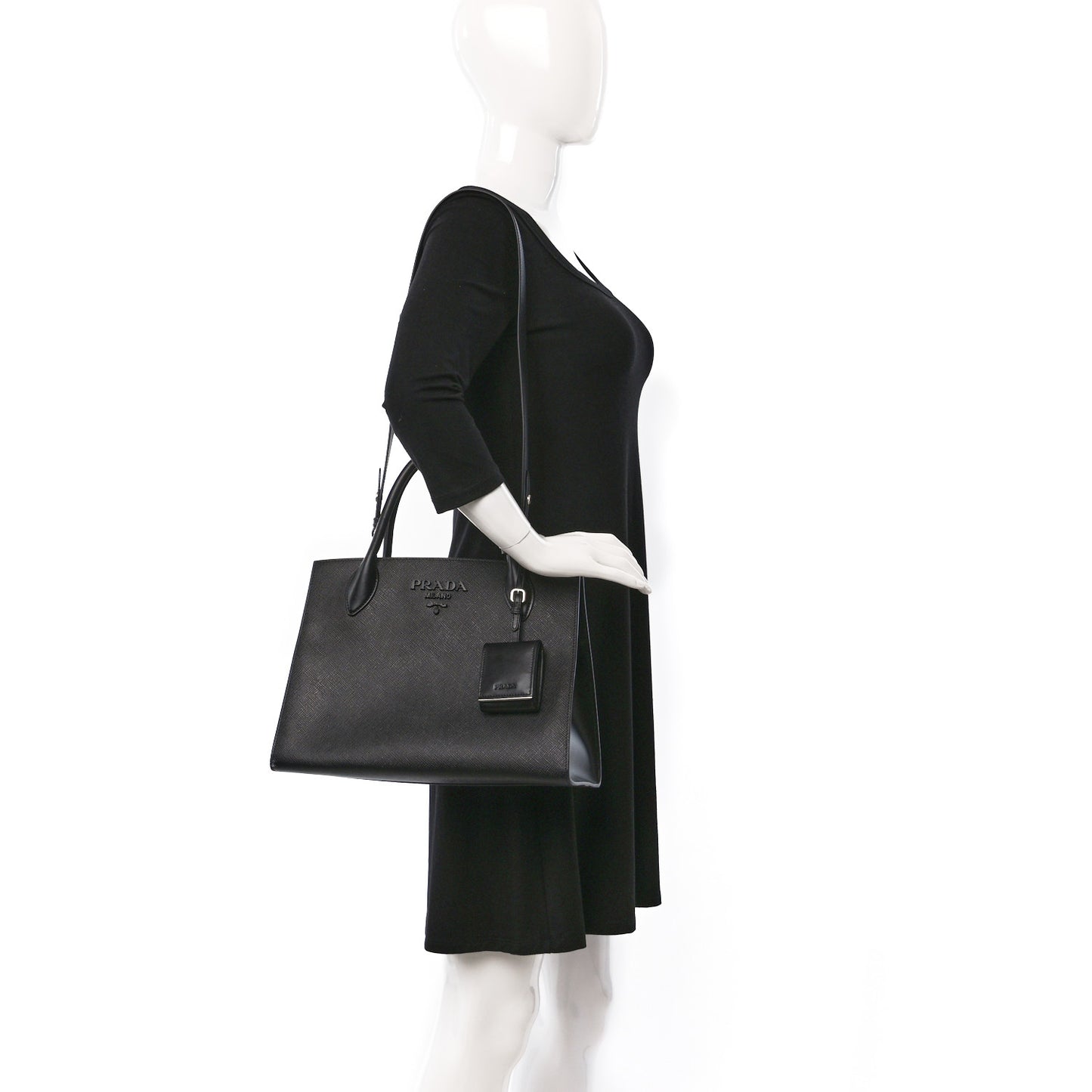 Saffiano Cuir Calfskin Medium Monochrome Top Handle Tote Black