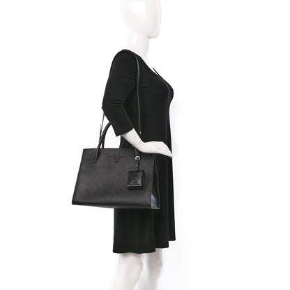 Prada Saffiano Cuir Calfskin Medium Monochrome Top Handle Tote Black 2 of 9