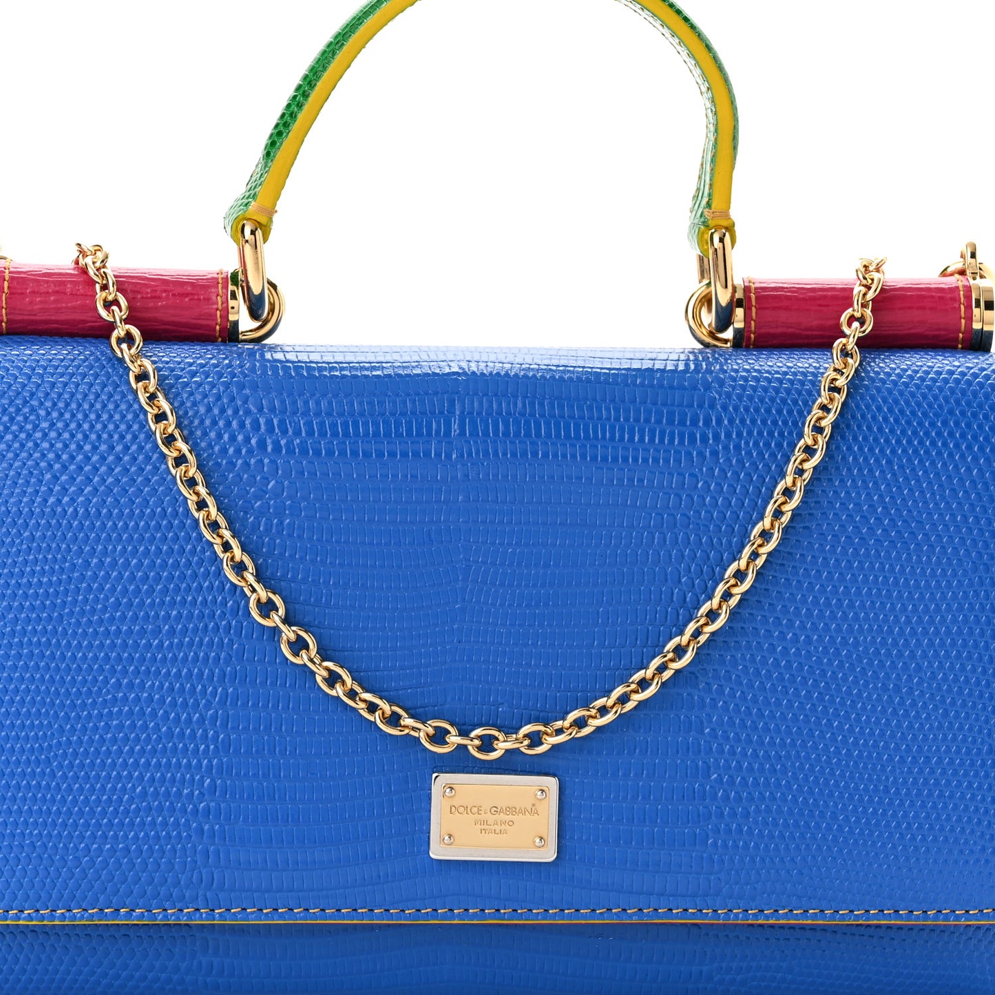 Lizard Calfskin Embossed Mini Miss Sicily Chain Wallet Blue Multicolor