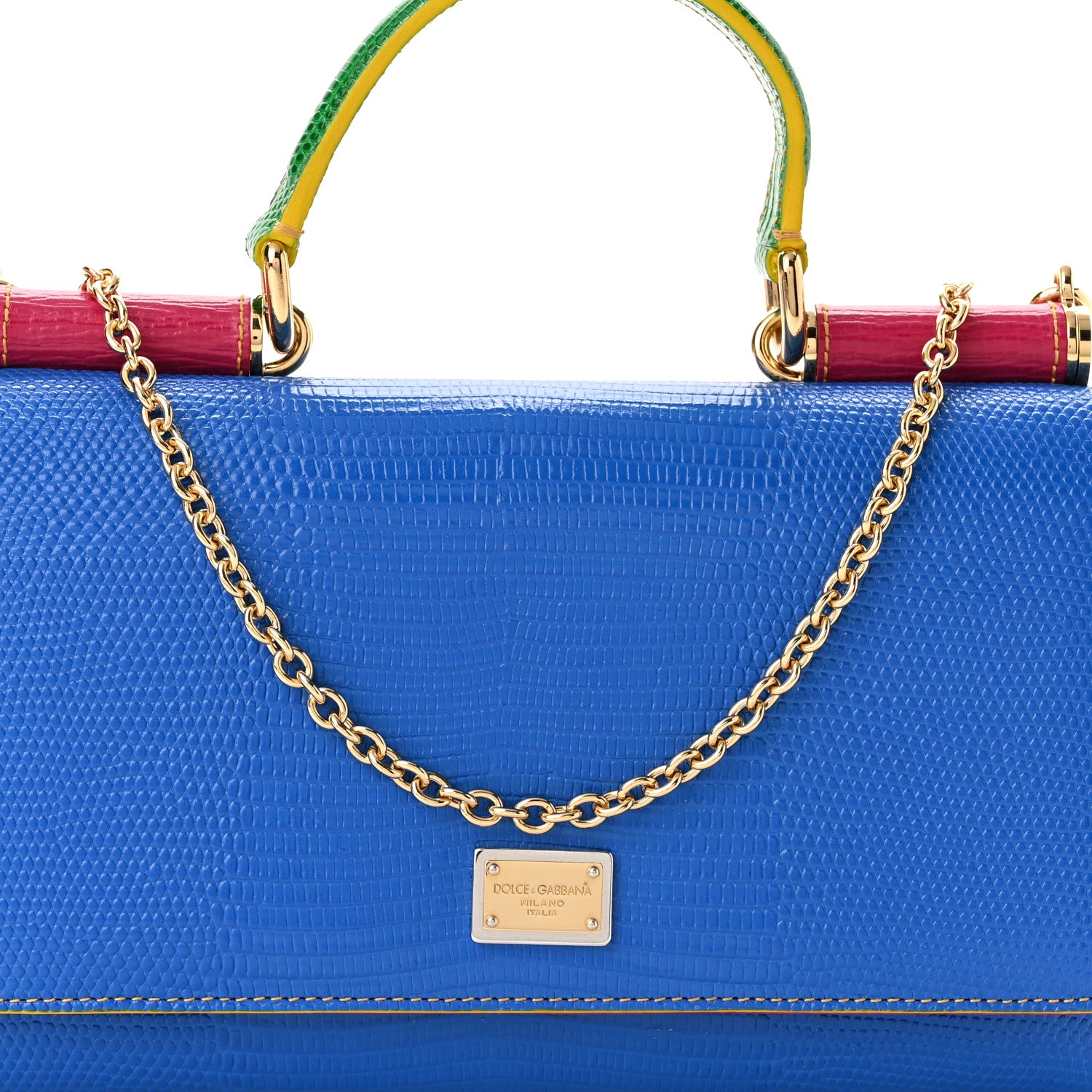 Dolce & Gabbana Lizard Calfskin Embossed Mini Miss Sicily Chain Wallet Blue Multicolor 7 of 9