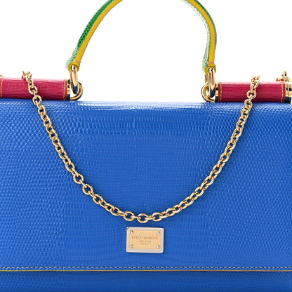 Dolce & Gabbana Lizard Calfskin Embossed Mini Miss Sicily Chain Wallet Blue Multicolor 7 of 9