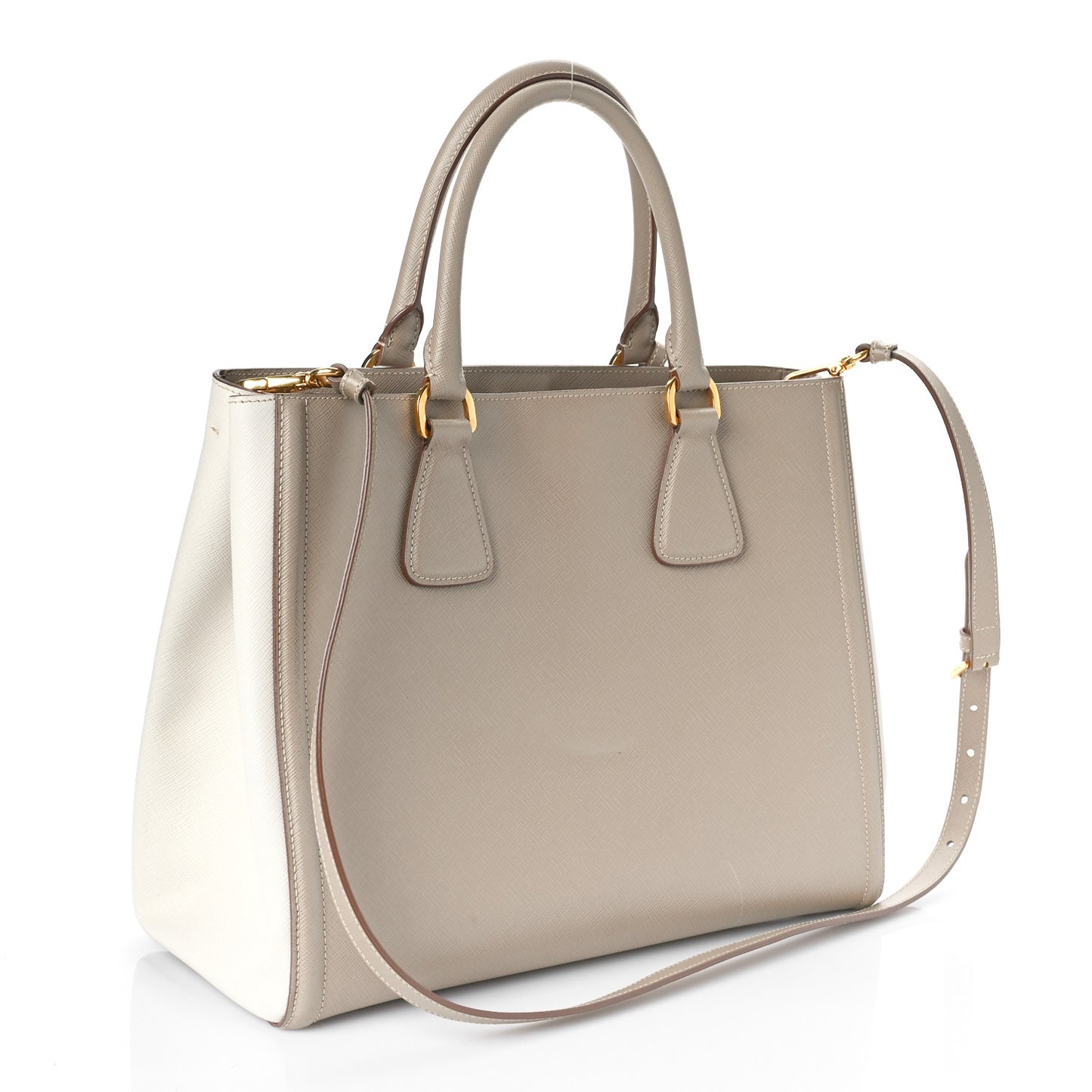 Saffiano Lux Medium Bi-Color Tote Visone Talco