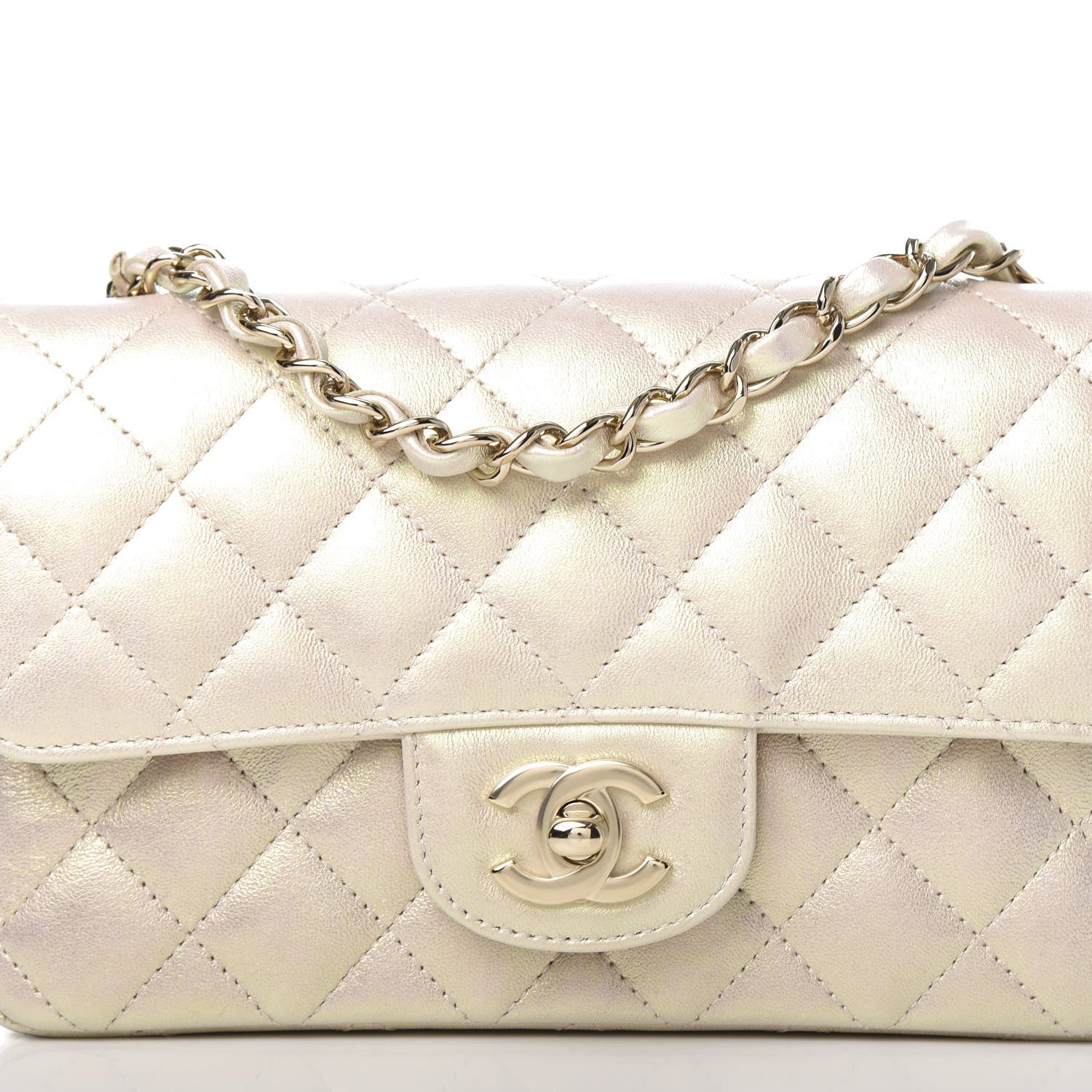 Chanel Iridescent Lambskin Quilted Mini Rectangular Flap Ivory 10 of 11