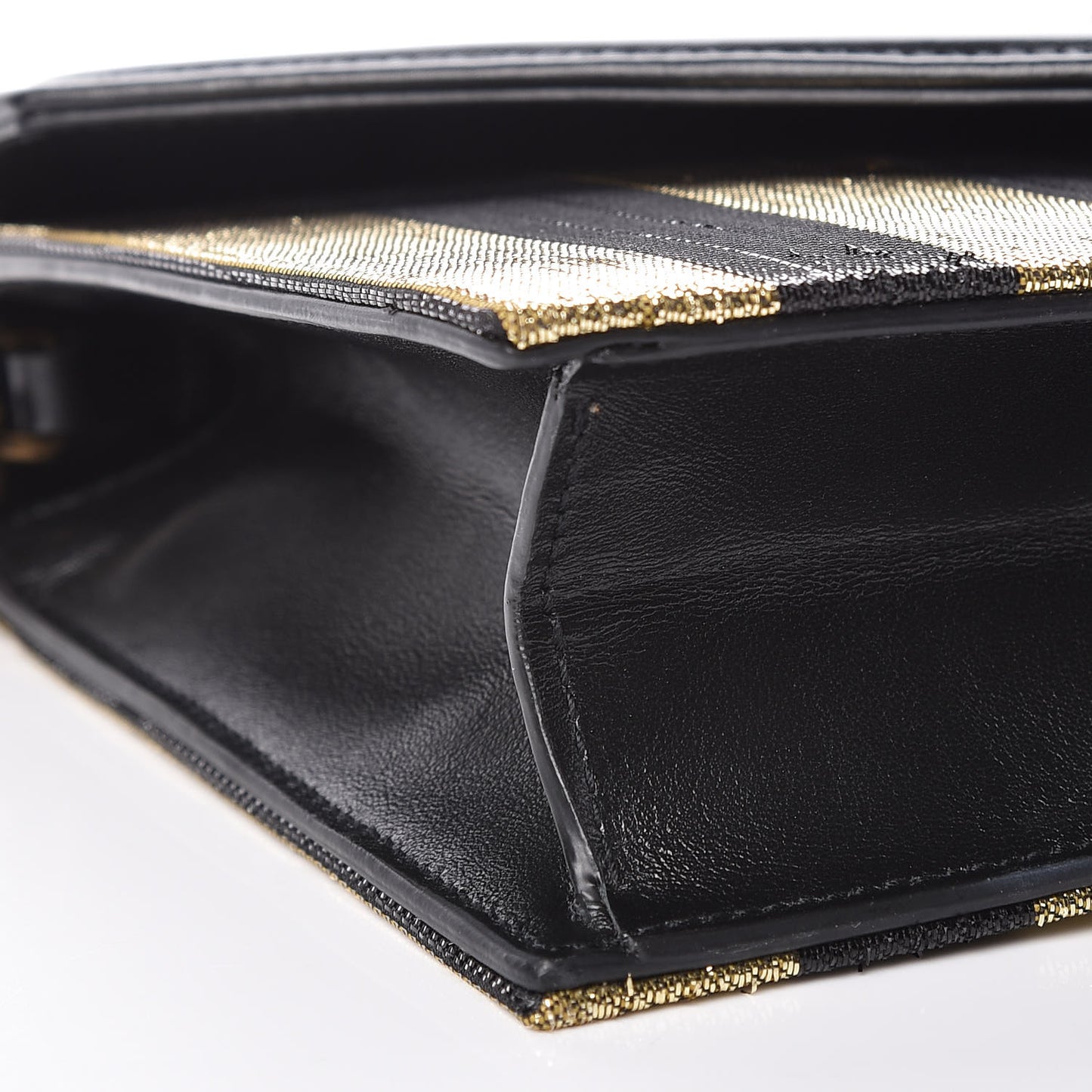 Metallic Silk Calfskin Striped Le Sept Chain Bag Black Gold