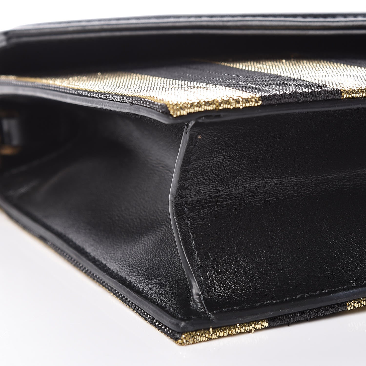 Saint Laurent Metallic Silk Calfskin Striped Le Sept Chain Bag Black Gold 9 of 10