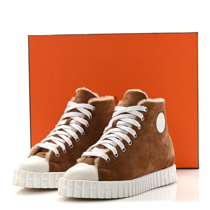Hermes Woolskin Womens Climb Sneakers 37.5 Brun Fume 9 of 9
