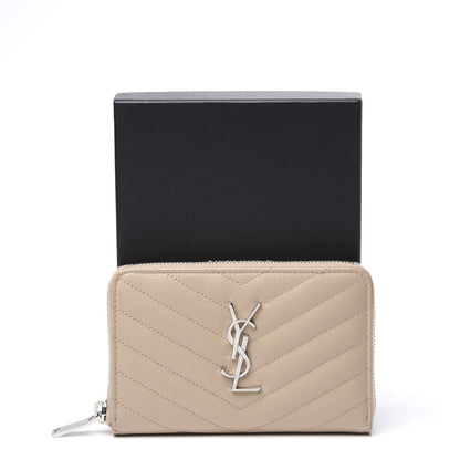 Saint Laurent Grain De Poudre Matelasse Chevron Monogram Zip Around Wallet Beige 8 of 8