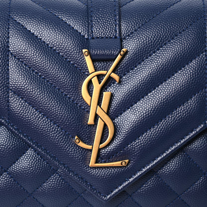 Saint Laurent Grain De Poudre Textured Mixed Matelasse Triquilt Small Monogram Satchel Blue Charron 8 of 12
