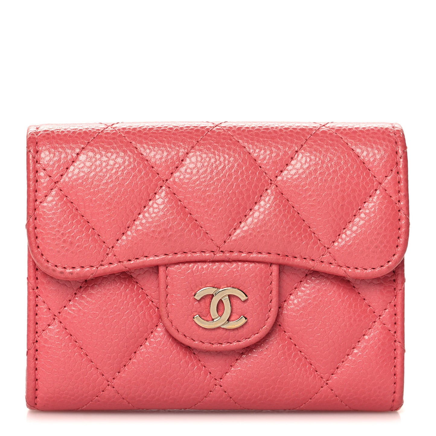 Caviar Quilted Flap Card Holder Wallet Pink