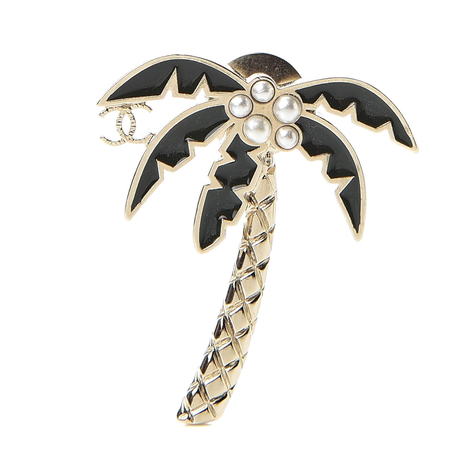 Chanel Enamel Pearl Palm Tree Brooch Green Gold 1 of 4