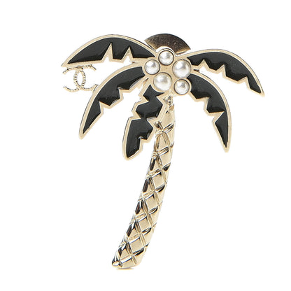 Chanel Enamel Pearl Palm Tree Brooch Green Gold 1 of 4
