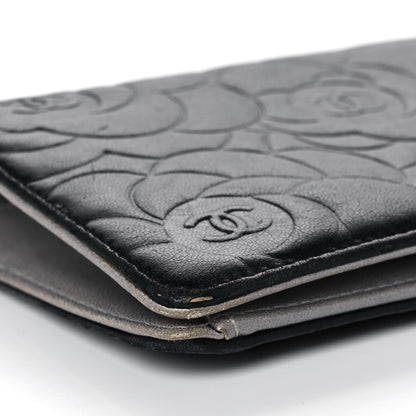 Chanel Lambskin Camellia Embossed Yen Wallet Black 9 of 14