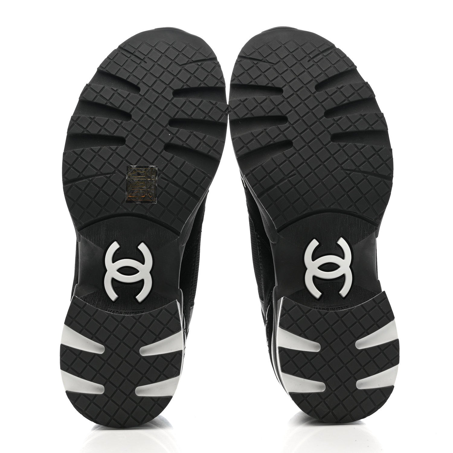 Chanel Mixed Fibers Suede Shiny Calfskin Womens CC Sneakers 39.5 Black 5 of 10