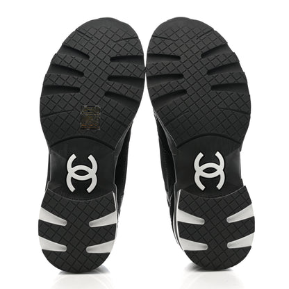 Chanel Mixed Fibers Suede Shiny Calfskin Womens CC Sneakers 39.5 Black 5 of 10
