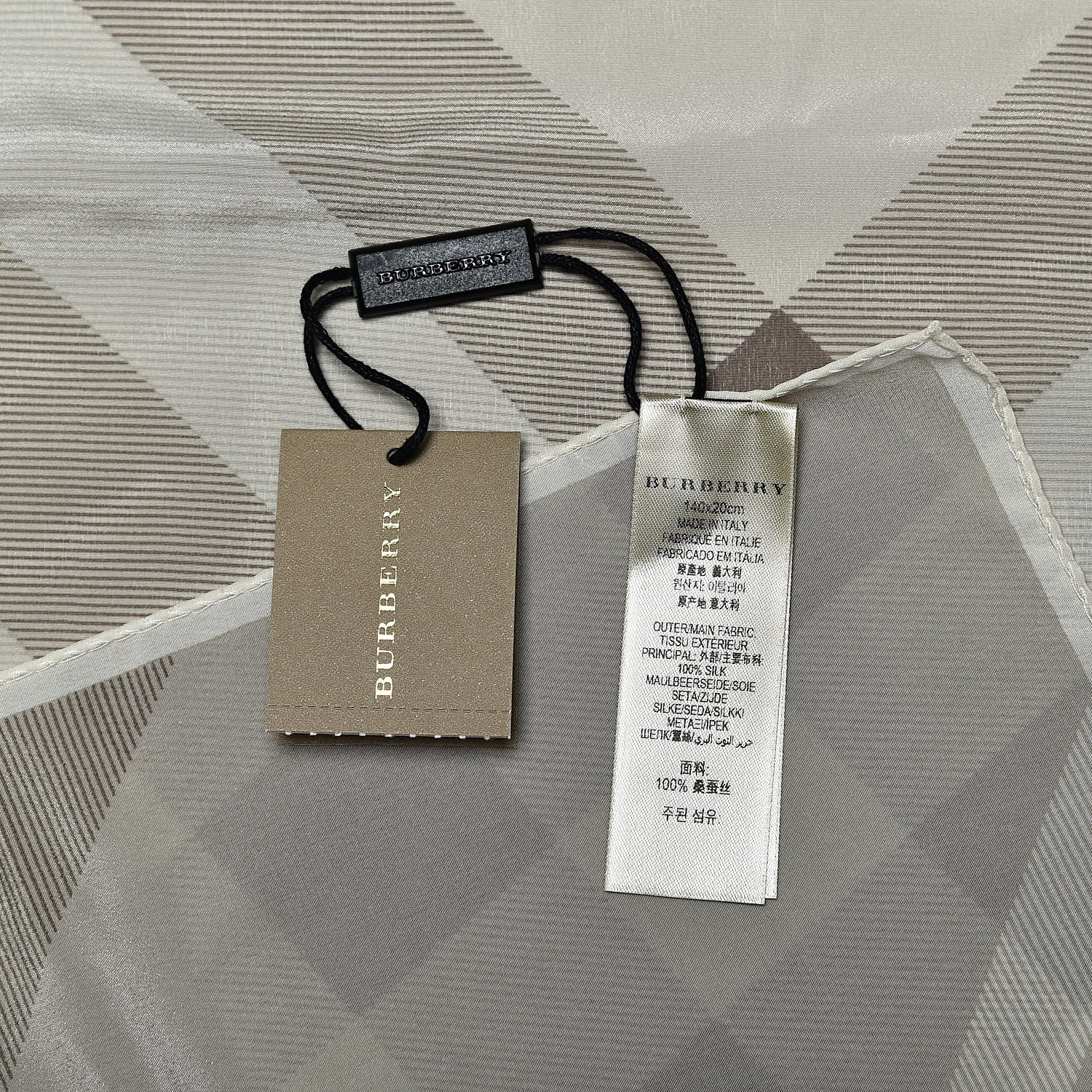 Burberry Silk Giant Check Scarf Pale Stone 4 of 5