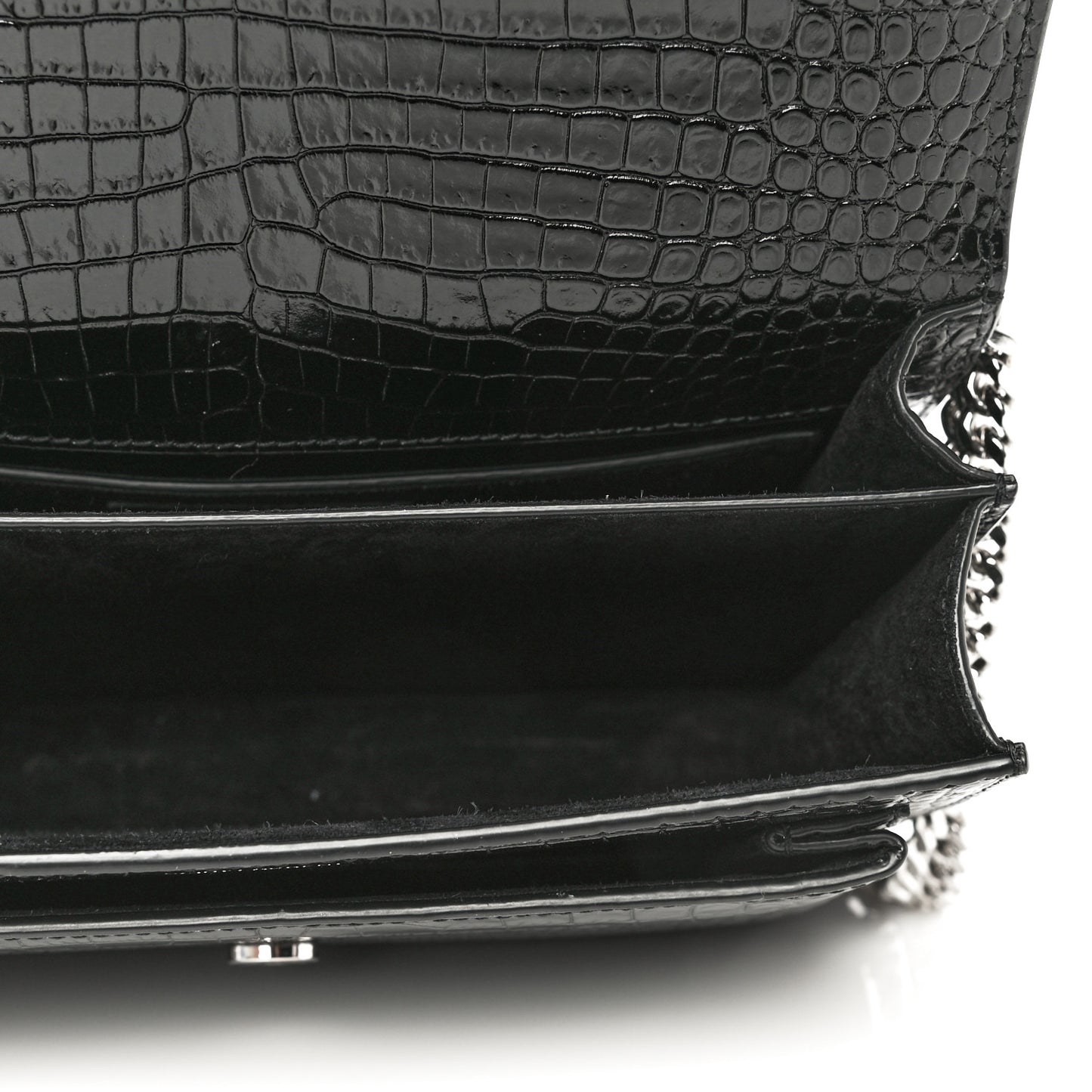 Calfskin Crocodile Embossed Medium Monogram Sunset Black