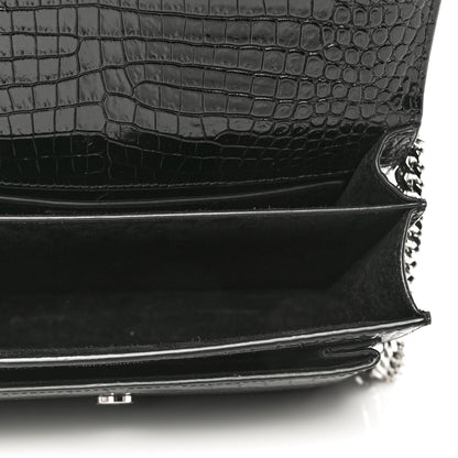 Saint Laurent Calfskin Crocodile Embossed Medium Monogram Sunset Black 5 of 11