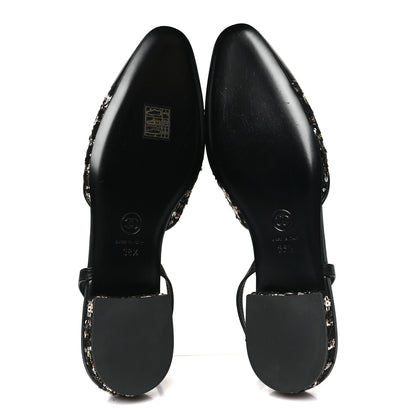 Chanel Tweed Sequins Cap Toe CC Slingback Flats 38.5 Black White Gold 5 of 10