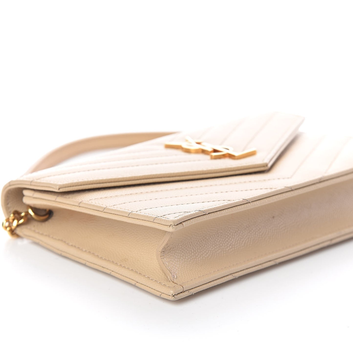 Grain De Poudre Matelasse Chevron Monogram Envelope Chain Wallet Nude Powder