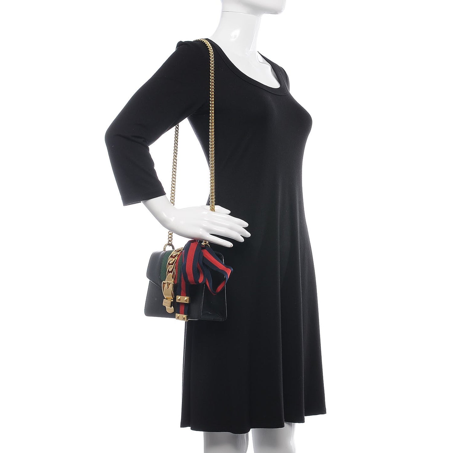 Calfskin Mini Sylvie Chain Shoulder Bag Black