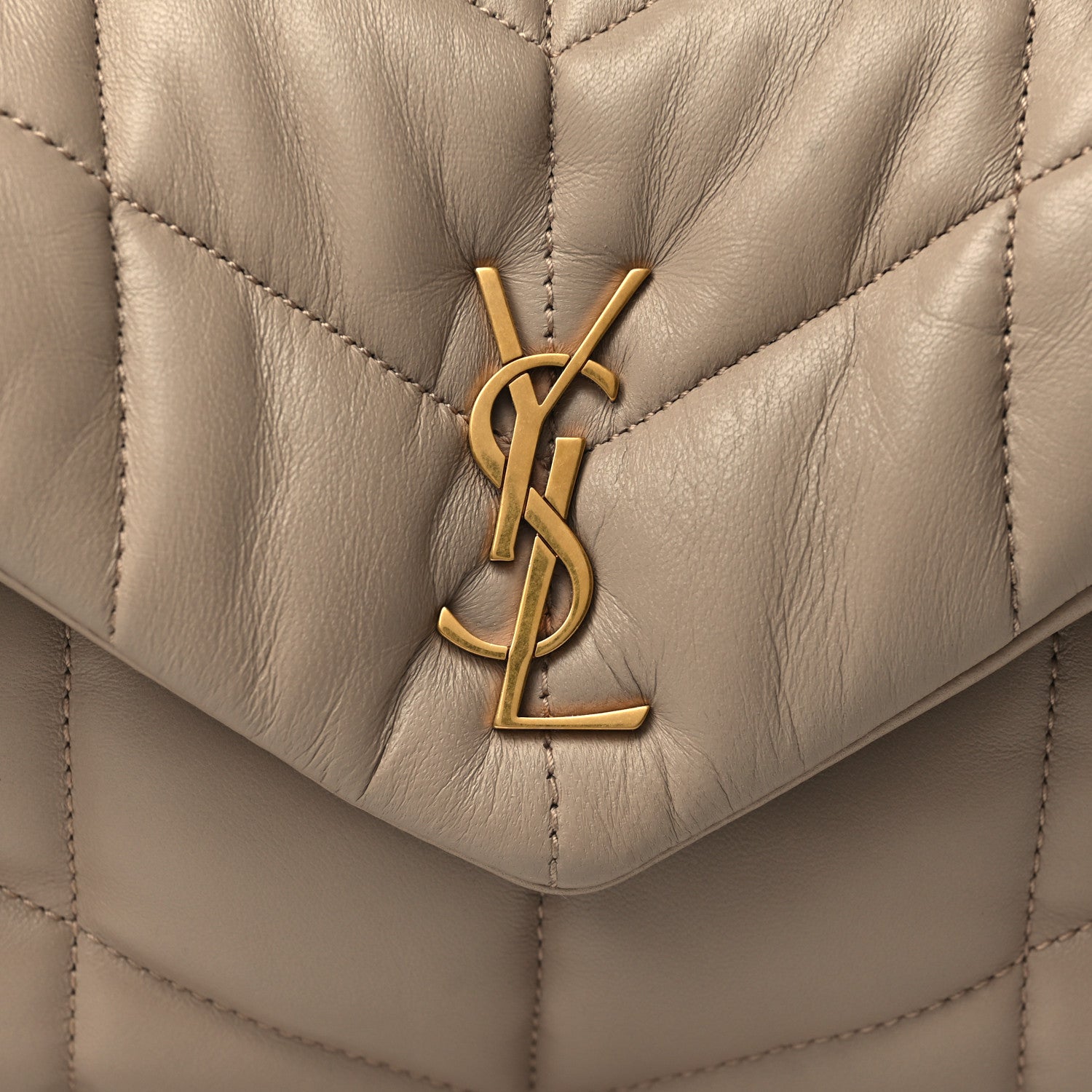 Saint Laurent Lambskin Quilted Toy Loulou Puffer Monogram Chain Satchel Dark Beige 7 of 10