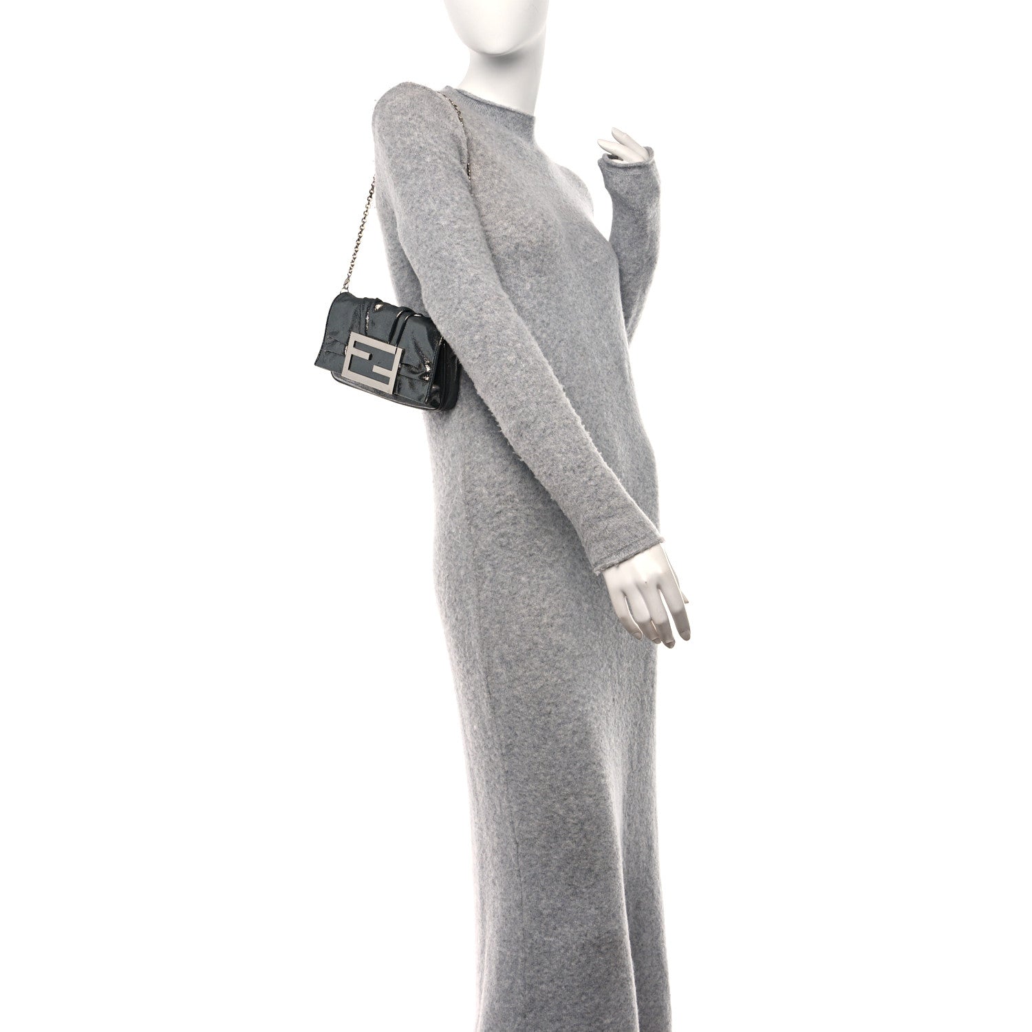 Fendi Metallic Calfskin Mia Pochette Silver 2 of 11