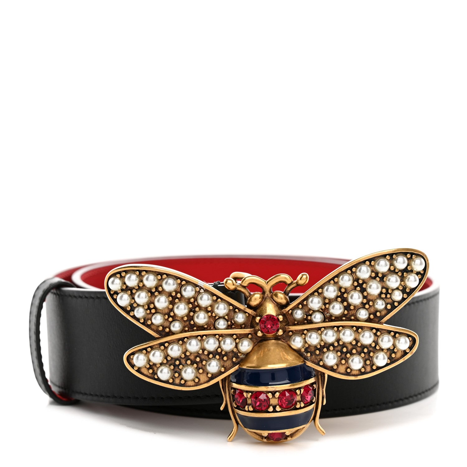 Gucci Calfskin Queen Margaret Bee Belt 85/34 Black 1 of 8