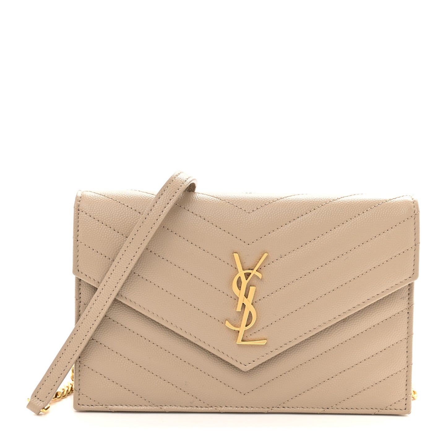 Grain De Poudre Matelasse Chevron Monogram Envelope Chain Wallet Dark Beige