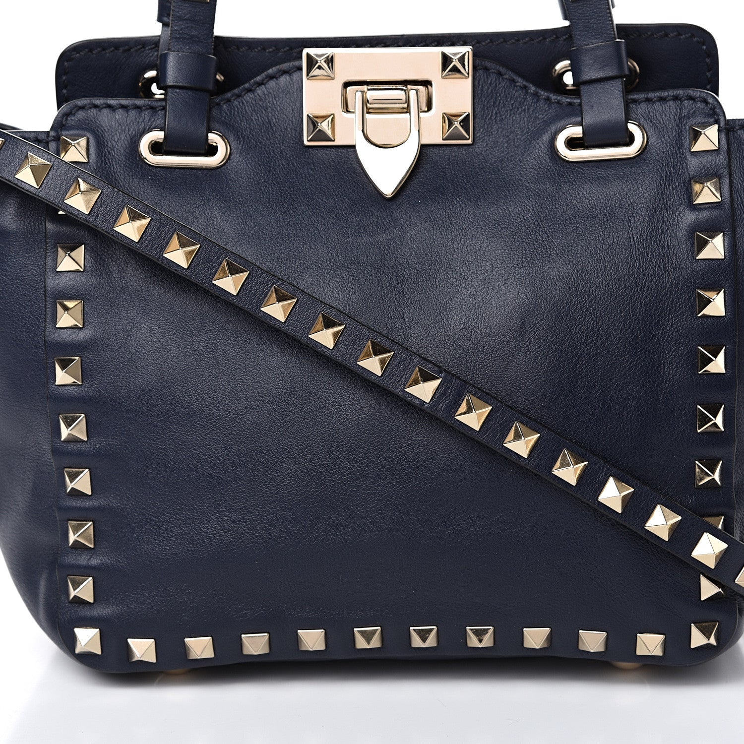 Valentino Garavani Vitello Mini Rockstud Tote Marine 10 of 14