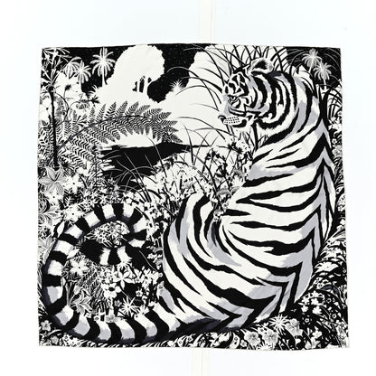 Hermes Silk Tyger Tyger Scarf 90 Noir Blanc Gris 1 of 6