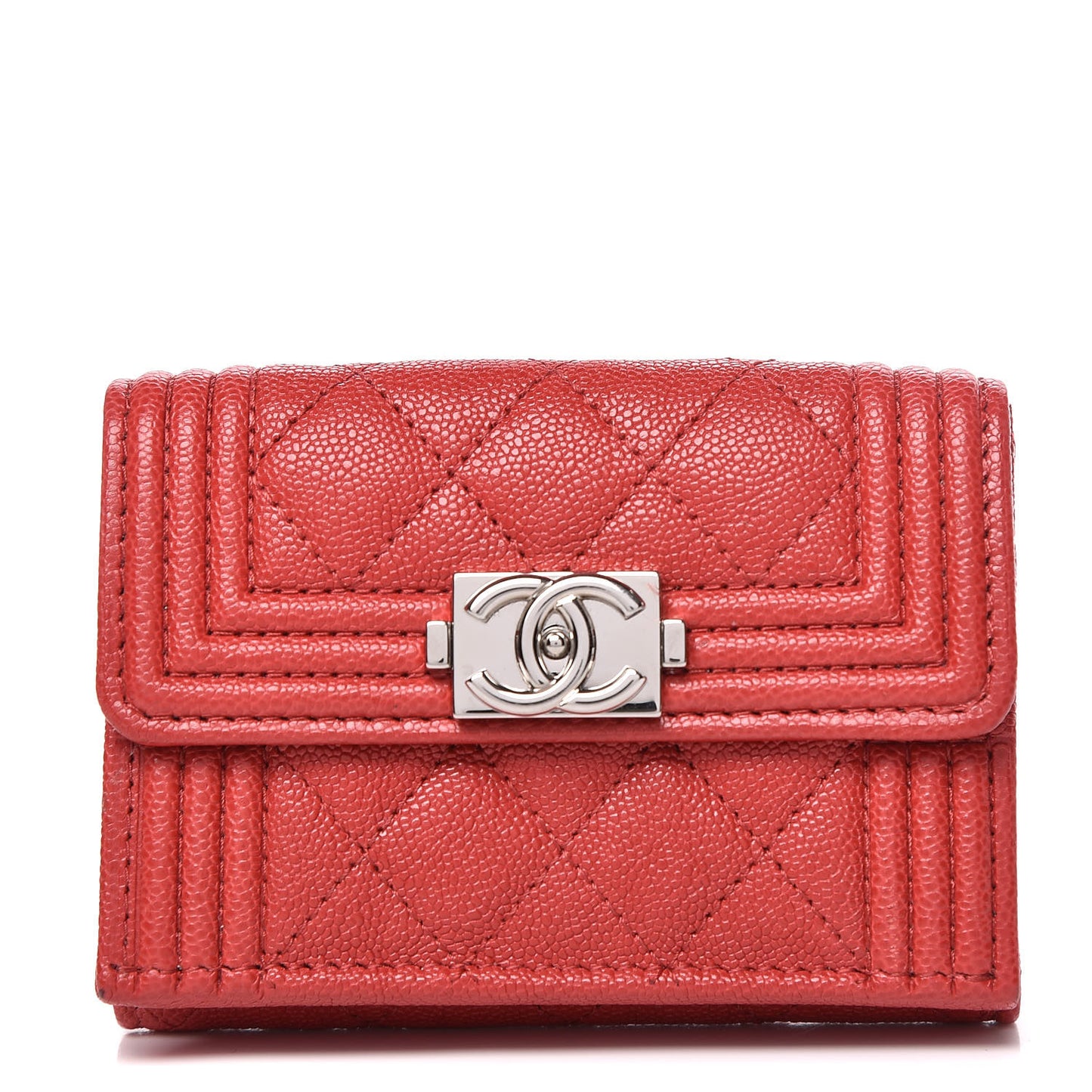 Caviar Quilted Small Boy Flap Wallet Red